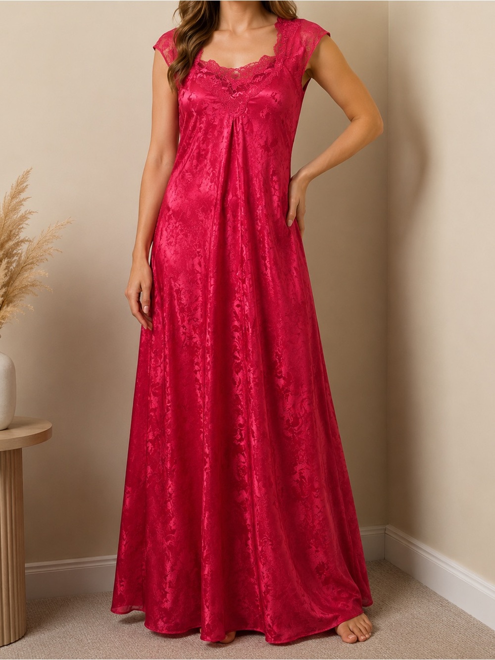 Vintage the Bay Versailles lace floral red long dress, women's large